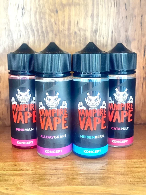 Vampire vape 100ml on wood background