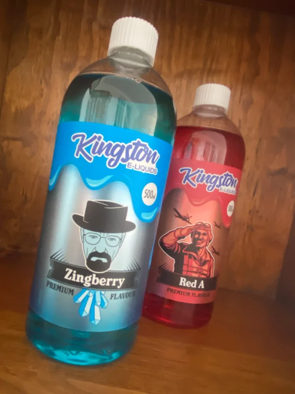 Kingston-500ml Kingston eliquid 500ml zingberry red A on wood background