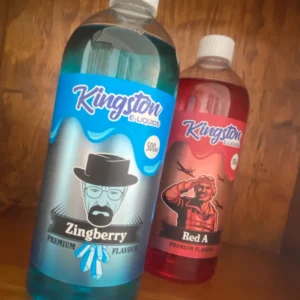Kingston eliquid 500ml zingberry red A on wood background