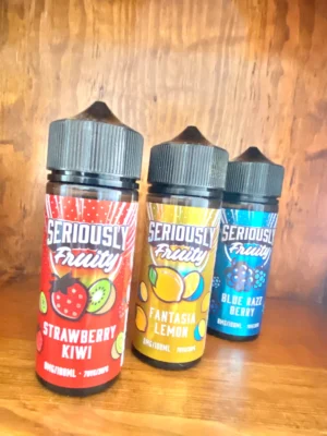 Seriously fruity 100ml on wood background