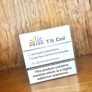 Innokin t18 replacement coils 5 pack on wood background
