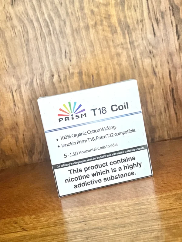 Innokin t18 replacement coils 5 pack on wood background