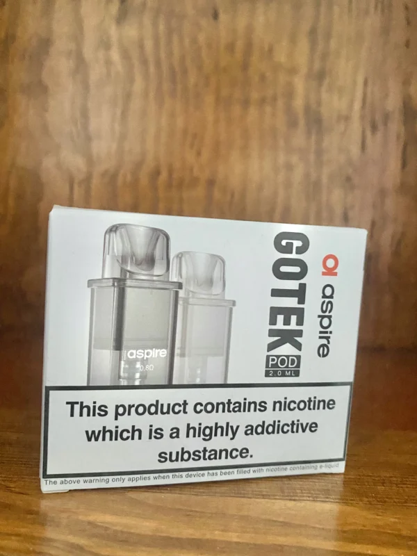 Aspire-Gotek-Replacement-pod Aspire Gotek replacement pods 2ml and 4.5ml on wood background