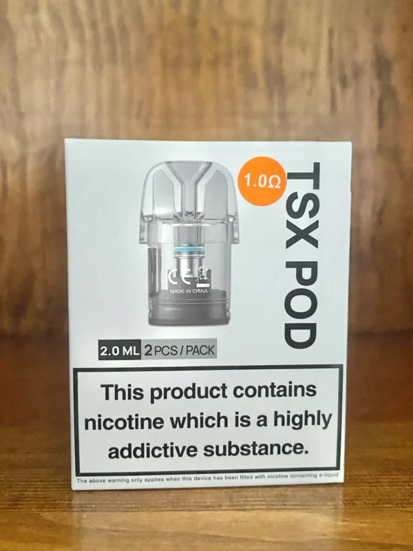 Aspire TSX replacement pods 2 pack 2ml on wood background