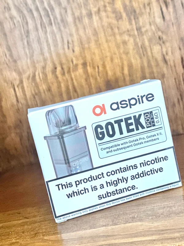 Aspire-Gotek-Replacement-pod Aspire Gotek replacement pods 2ml and 4.5ml on wood background