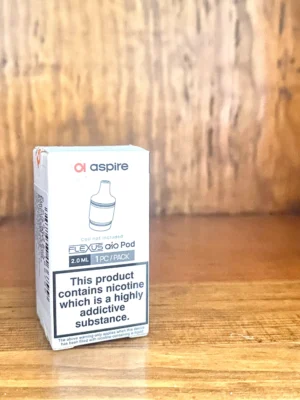 Aspire Flexus aio replacement pod 1 pack 2ml in white box on wood background