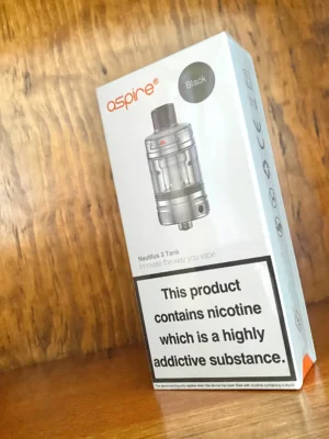 Aspire nautilus 3 tank in black on wood background