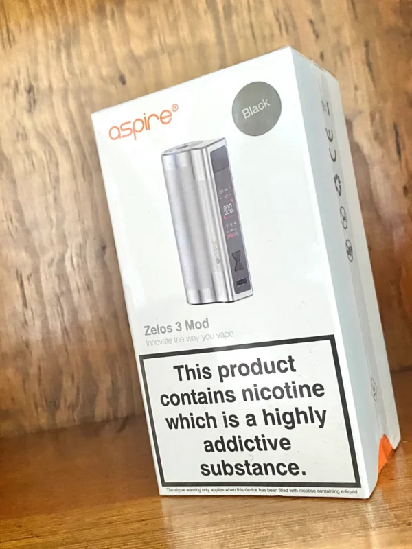 Aspire zelos 3 mod in black on wood background