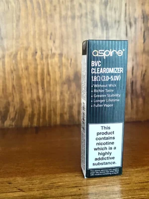 Aspire bvc clearomizer 1.8 ohm on wood background
