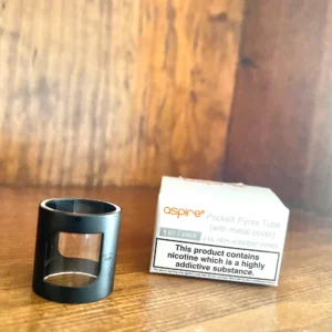 Aspire Pockex replacement glass 1 pack black colour on wood background